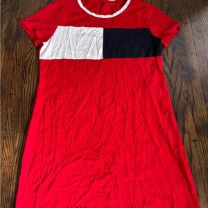 Tommy Hilfiger Red and Navy Colorblock T-Shirt Dress